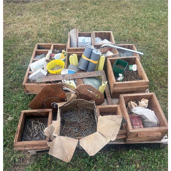 Pallet of Building Materials including Nails, Screws, etc