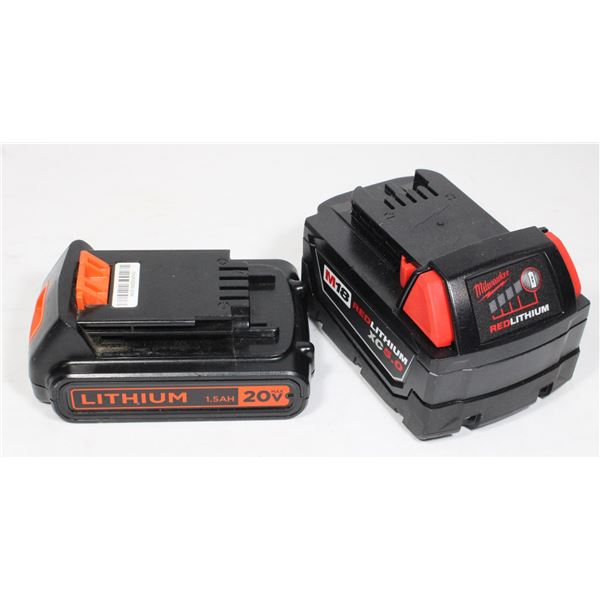 MILWAUKEE M18 AND B&D 20V LITHIUM BATTERY