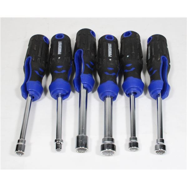LOT OF 6 POWER FIST NUT DRIVERS SAE & METRIC SIZING