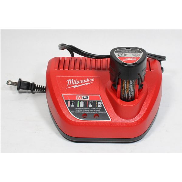 MILWAUKEE M12 CHARGER AND BATTERY