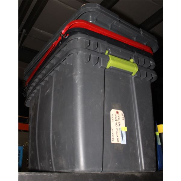 A GREY TOTE WITH ASSORTED MILWAUKEE TOOLS