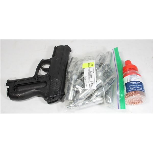 BB GUN WITH CO2 CANISTERS AND BB'S