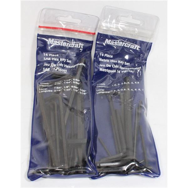 LOT OF TWO MASTERCRAFT 14 HEX KEY SET METRIC AND S