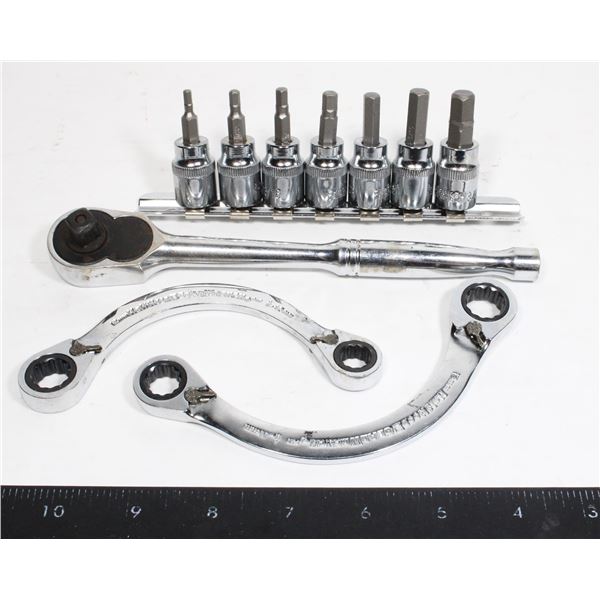 TWO SPECIALTY RATCHETING WRENCHES, 3/8" DRIVE