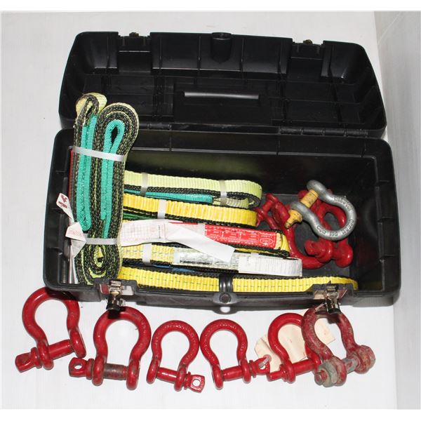 STANLEY TOOL BOX FULL OF CLEVISES, AND LIFTING
