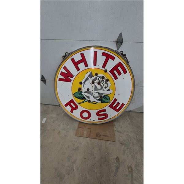 1940s White Rose Double-Sided 48” Porcelain Sign