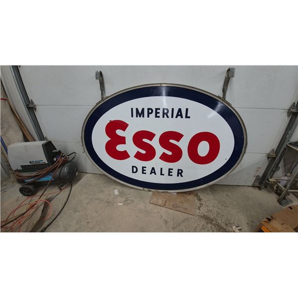 Vintage Imperial Esso Dealer Double-Sided Oval Porcelain Enamel Gas Station Sign. 60”×90” with