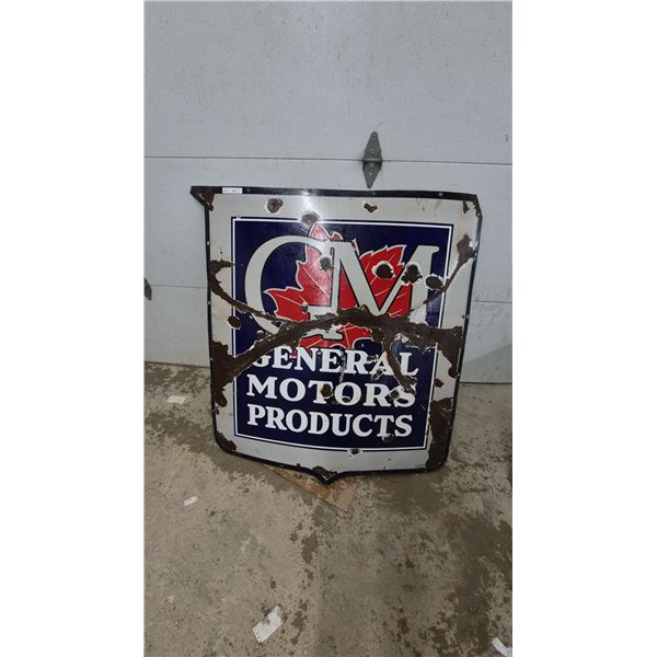 GM of Canada Shield-Shaped Porcelain Enamel Sign with Maple Leaf