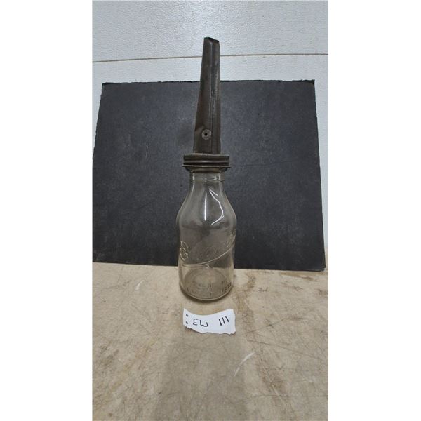 Vintage En-Ar-Co Motor Oil Bottle with Metal Spout, Quart Size