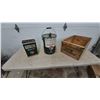 Image 1 : BA Autolene Motor Oil 2 Imperial Gallons Can, BA Quality Products 5 Gallons Pail and Wood Crate