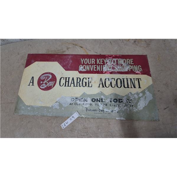 Hudson's Bay Co. Charge Account Sign, 15”×30”