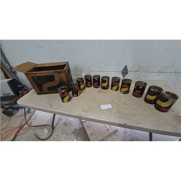 Uniflo 10W40 Motor Oil Cans and Original Box, 11 Total Cans, 1 Quart