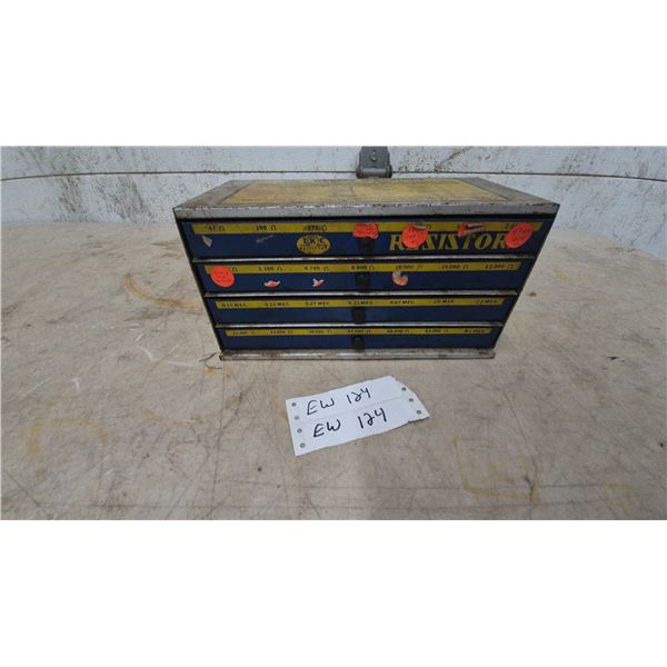 IRC Resist-O-Cabinet Resistor Storage Box with 4 Drawers, Screwdriver, and More 5.6”×5.6”×10.6”