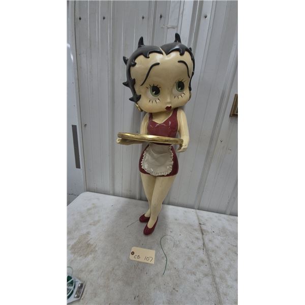 Betty Boop Waitress Statue with Red Dress, White Apron, and Gold Serving Tray