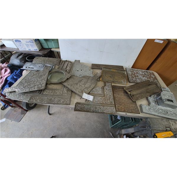 Antique National Cash Register Ornate Cast Metal Panels and Parts Collection with Scrollwork