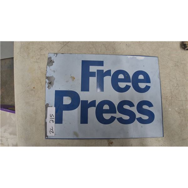 Free Press Metal Sign, 11”×15”, Vintage