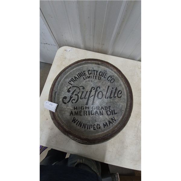 Prairie City Oil Co. Buffolite American Oil Barrel Topper Sign, Winnipeg