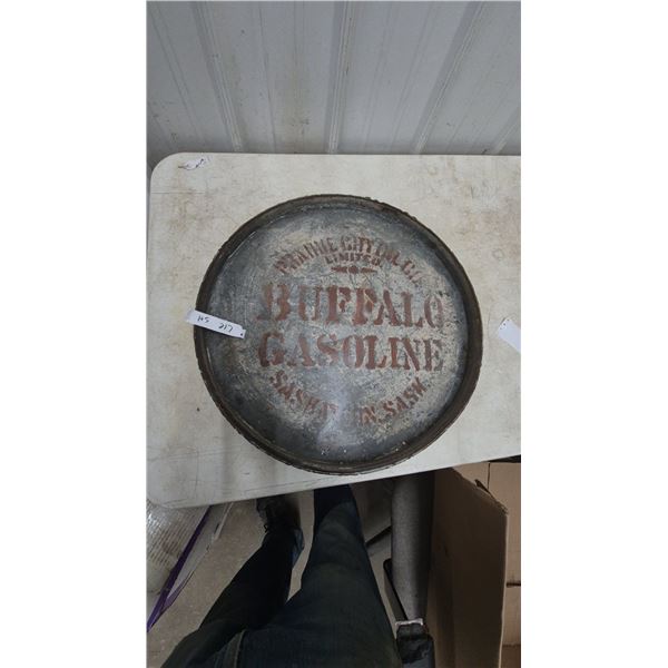 Prairie City Oil Co. Buffalo Gasoline Barrel Topper Sign, Saskatoon