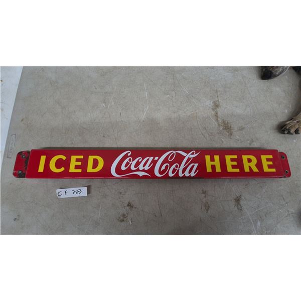 Vintage Coca-Cola “Iced Coca-Cola Here” Porcelain Door Push Sign, 1952