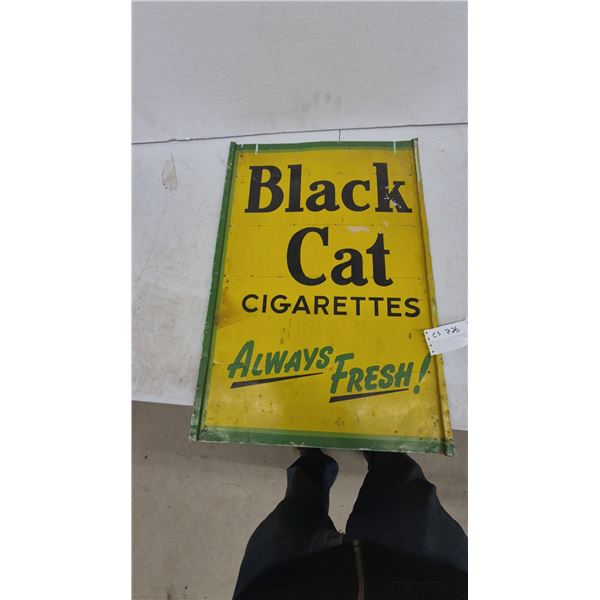 Vintage Black Cat Cigarettes "Always Fresh!" Metal Sign. 19”×28”