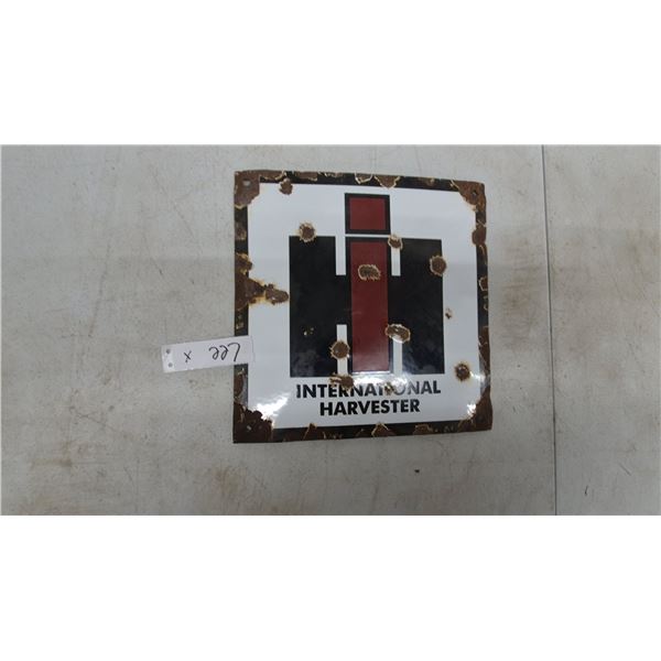 International Harvester IH Logo Enamel Advertising Sign, 1940s, 10”×10”