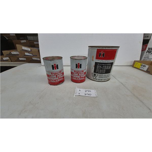 Vintage International Harvester IH Low Ash Engine Oil 1 Litre Cans and Hy-Tran Fluid 1 Gallon Can