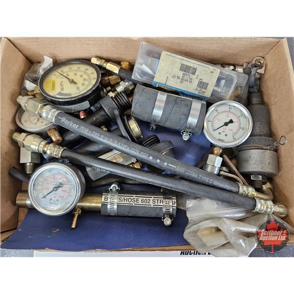 Assorted Pressure Gauges, Hoses & Fittings