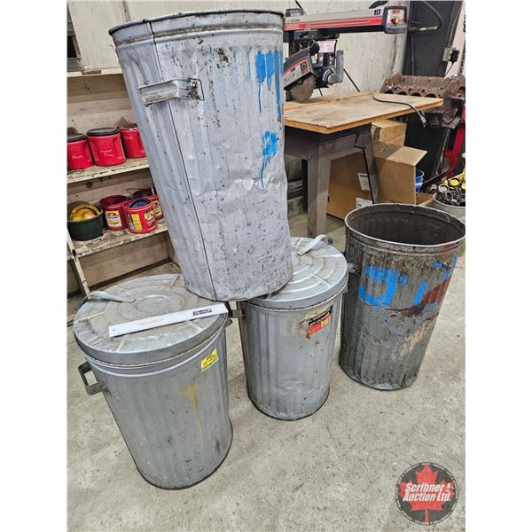 Four Galvanized Metal Garbage Cans