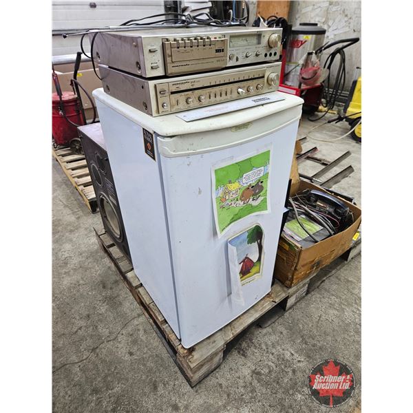 Vintage Stereo Equipment, Speakers & Compact Refrigerator (Pallet Lot)