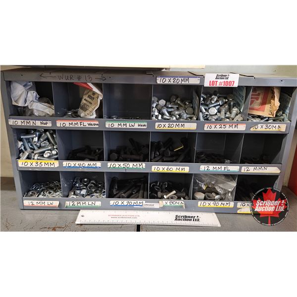 Metric Bolt, Nut & Washer Assortment in 18-Compartment Bolt Bin