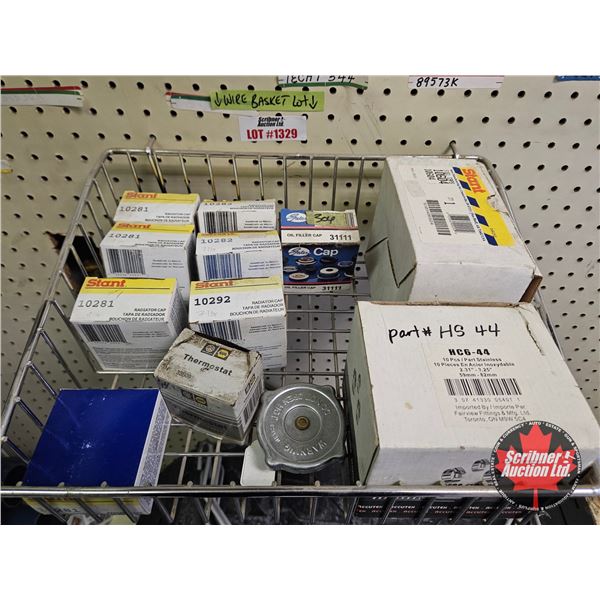 Assorted Radiator Caps and Cooling Parts & Rack