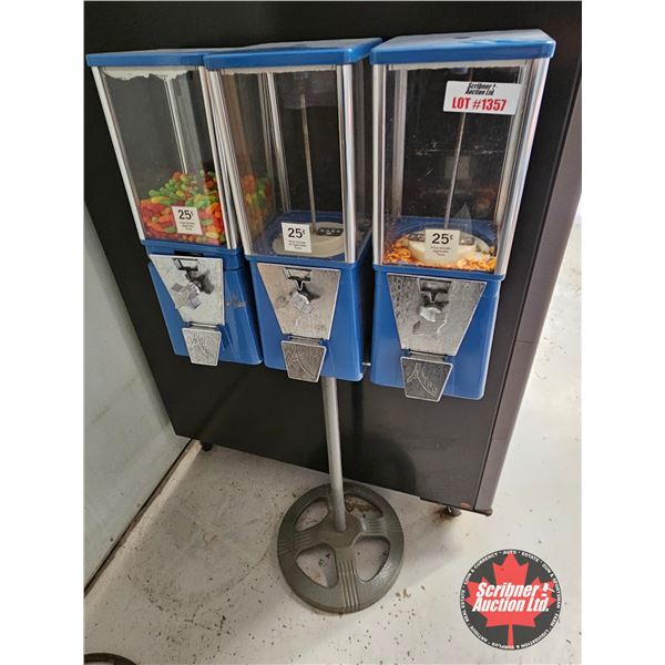Retro Three-Head Candy Vending Machine on Stand
