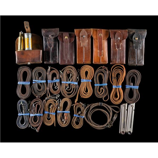 LUGER SHOULDER STRAPS, 2 MAGAZINES & POUCHES.
