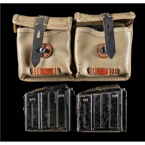 LOT OF 4 K/G43 MAGS & ONE DUAL MAG POUCH.