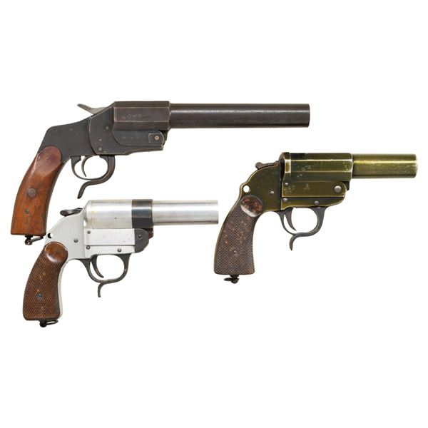 3 WWII GERMAN FLARE PISTOLS.