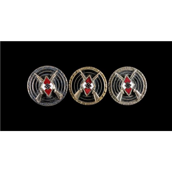 3 WWII GERMAN HJ MARKSMANSHIP BADGES.