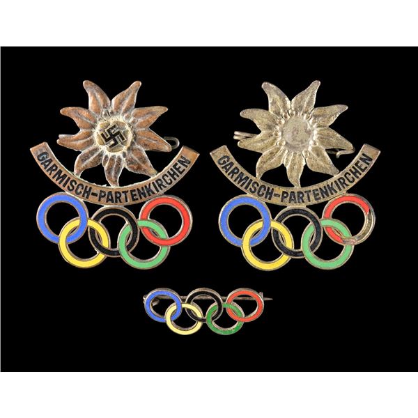 3 WWII GERMAN 1936 OLYMPIC PINS.