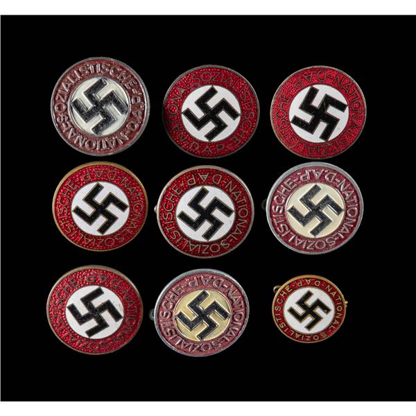 9 WWII GERMAN NSDAP PARTY PINS.
