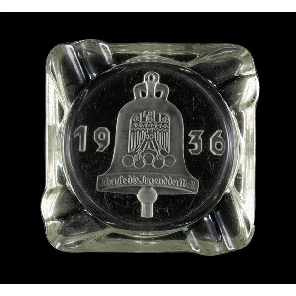 CLEAR GLASS ASH TRAY FROM THE 1936 OLYMPICS IN