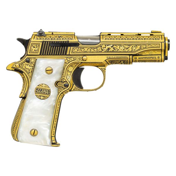 LLAMA, MODEL III-A, GOLD DAMASCENED PISTOL.