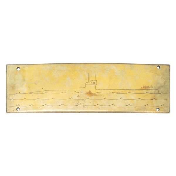 BRASS PLAQUE OF THE HMS H26 SUBMARINE.