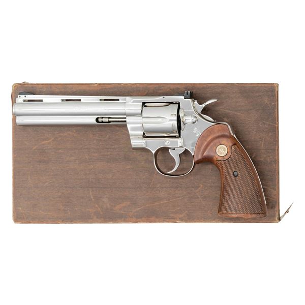 NICE 6" NICKEL COLT PYOTHON DA REVOLVER WITH BOX