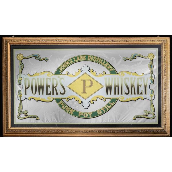 LARGE "POWER'S WHISKEY" ADVERTISING MIRROR.