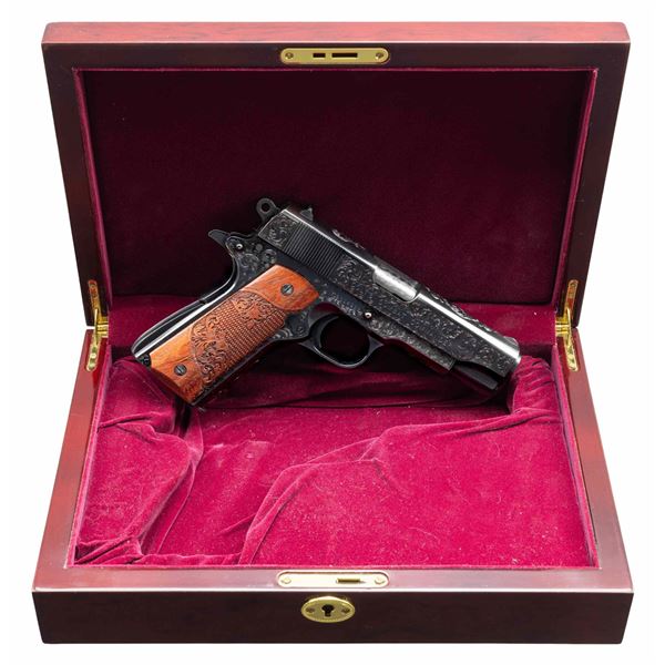 ENGRAVED COLT COMBAT COMMANDER SEMI AUTO PISTOL