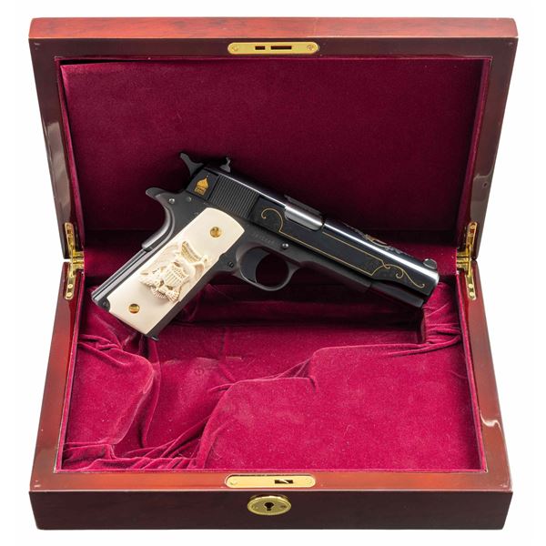 ENGRAVED & GOLD INLAID COLT 38 SUPER GOVT. MODEL
