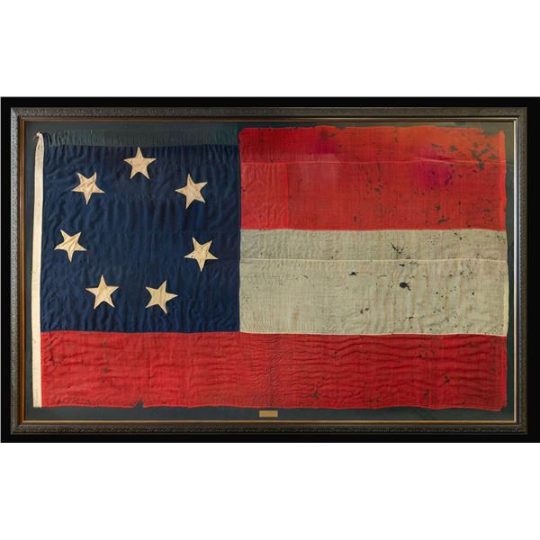 LARGE FRAMED CONFEDERATE 1ST NATIONAL FLAG.