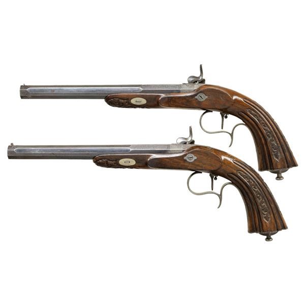 EXTRAVAGANT CASED PAIR OF ANTEBELLUM ENGRAVED &