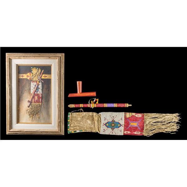 NATIVE AMERICAN PIPE BAG & PIPE ALONG WITH