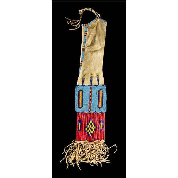 NATIVE AMERICAN BEADED & QUILLED PIPE BAG.