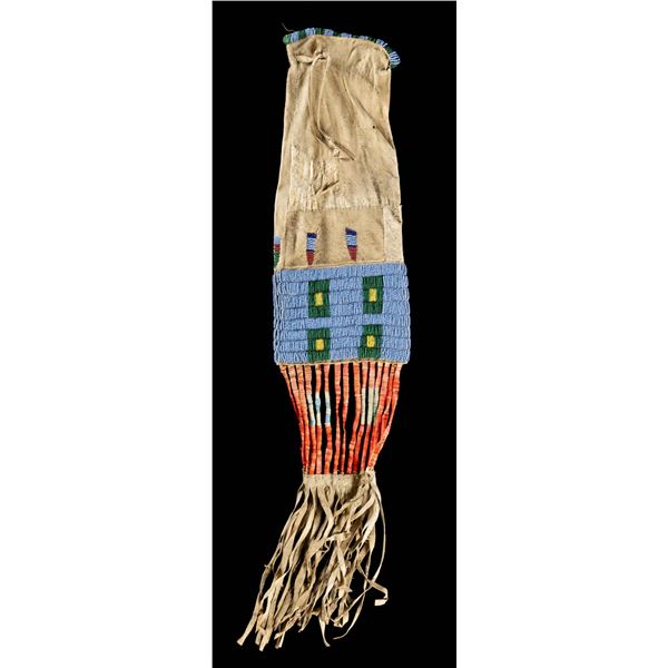 NATIVE AMERICAN BEADED & QUILLED PIPE BAG.